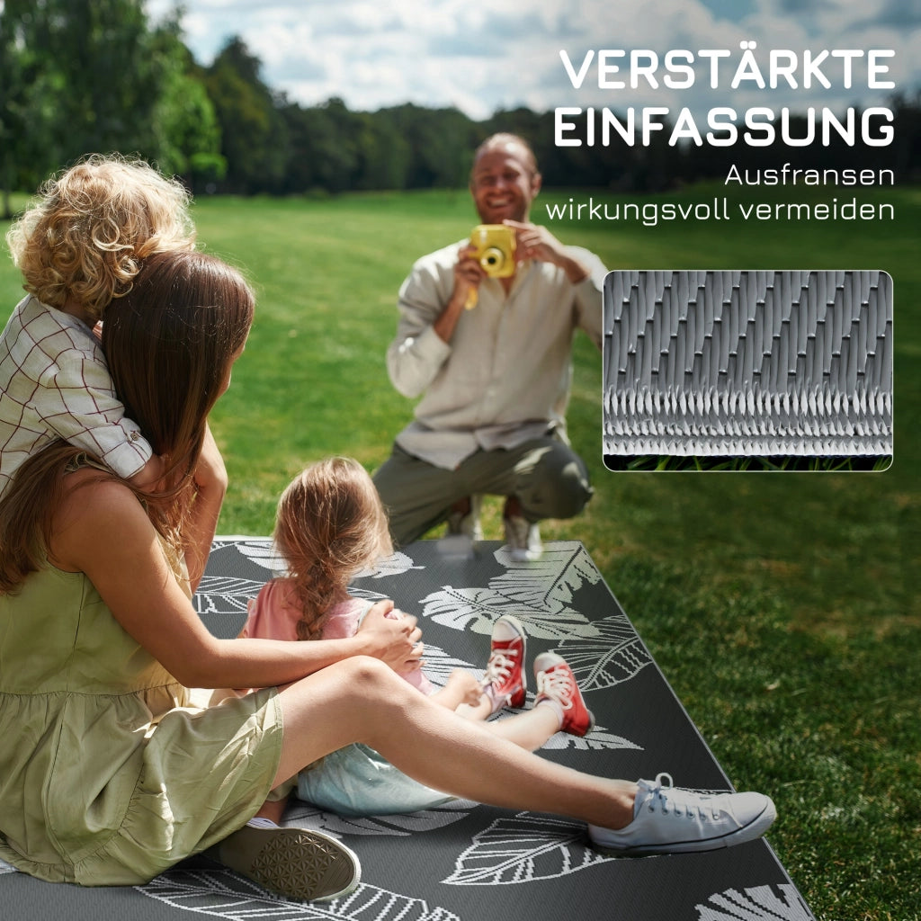 Tappeto da esterno in plastica resistente alle intemperie, 182x274 cm, design double-face per balcone e terrazzo, grigio e bianco