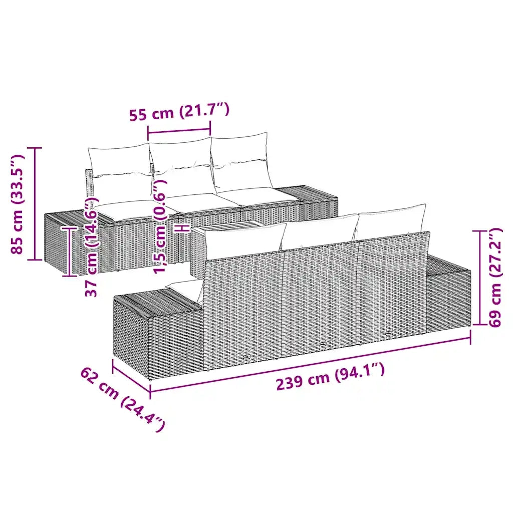 Set Divano da Giardino 7 pcs Beige e Crema polyrattan 3356573