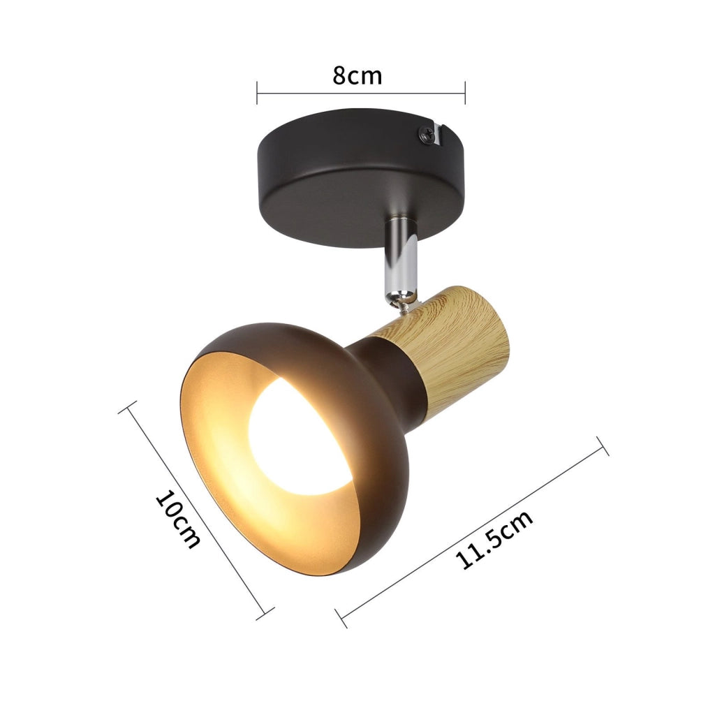 ZMH Faretto da soffitto neri 1 fiamma legno E14 vintage per soggiorno