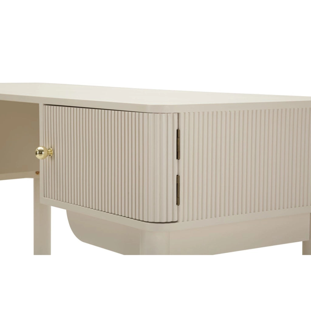 Consolle trucco Shy in legno bianco con dettagli oro