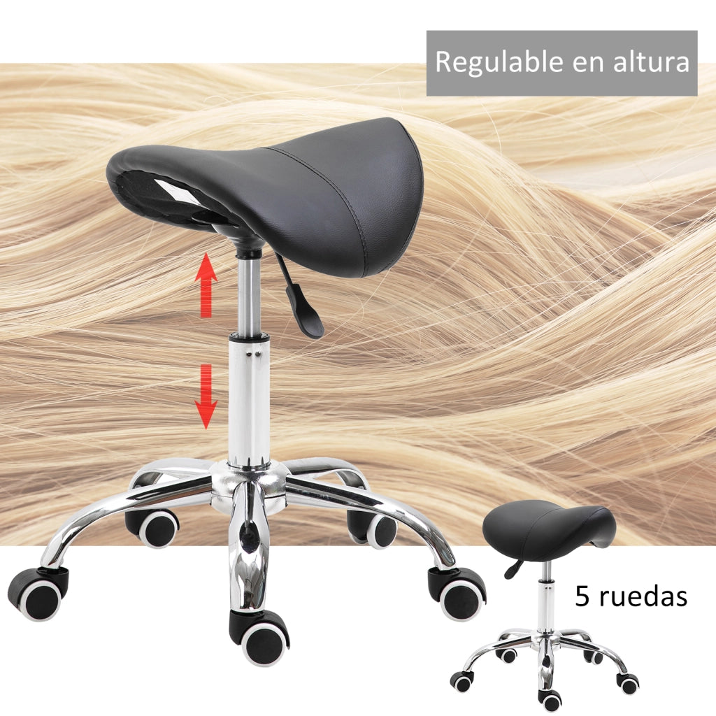 Sgabello con Ruote e Altezza Regolabile per Estetista ¨C Zephmum ¨C Nero 52x53x49-61 cm