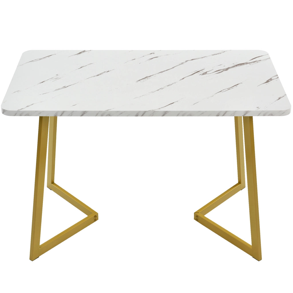 Tavolo da pranzo rettangolare in MDF effetto marmo con gambe in ferro dorato per cucina e soggiorno 117 × 68 × 75 cm