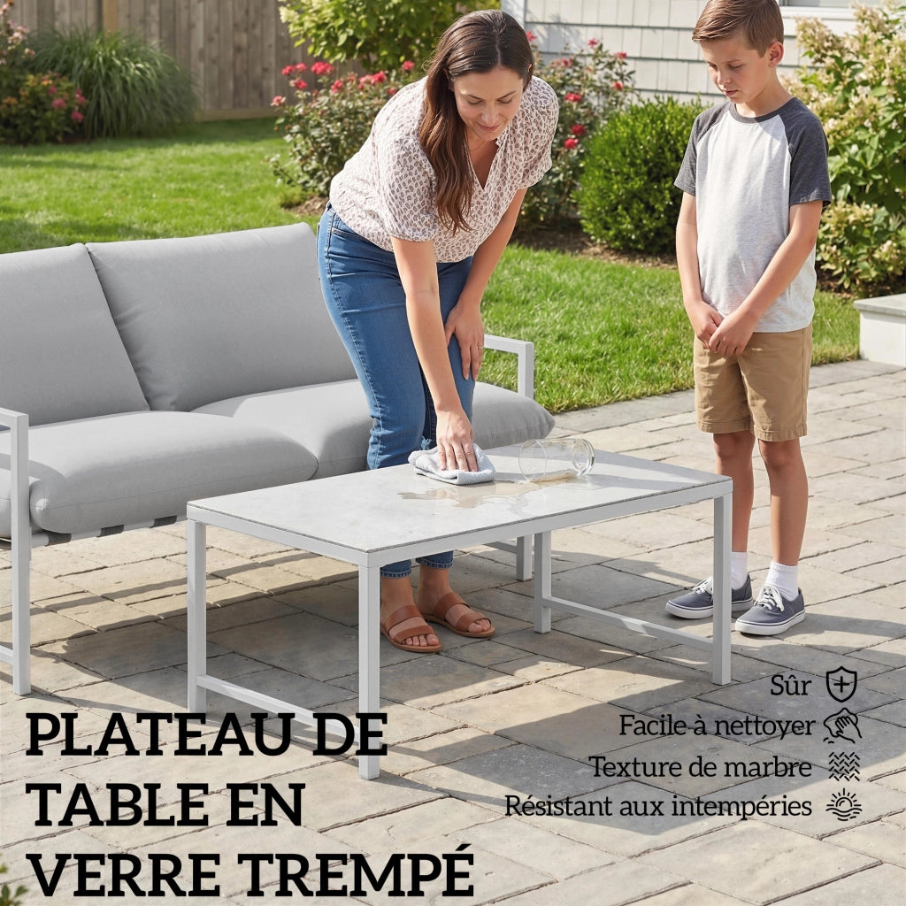Divano 2 posti con cuscini e tavolo basso in vetro ¨C zephmum ¨C grigio chiaro 125x80x64cm