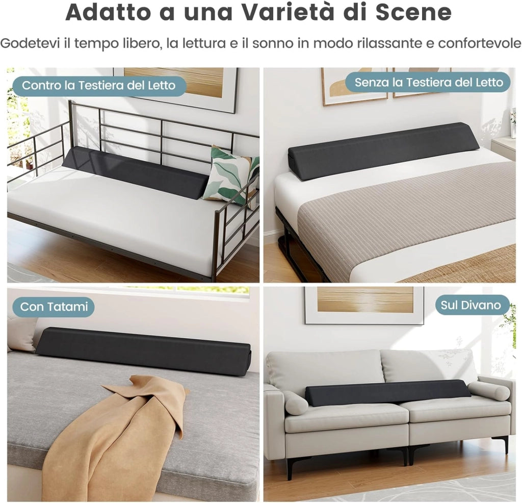 Cuscino a Cuneo per Letto, Cuscino per Testata con 2 Tasche, Cuscino Lungo Trapezoidale per Spazio tra Materasso e Testiera/Parete(0-20 cm)(137 x 25 x 13 cm)