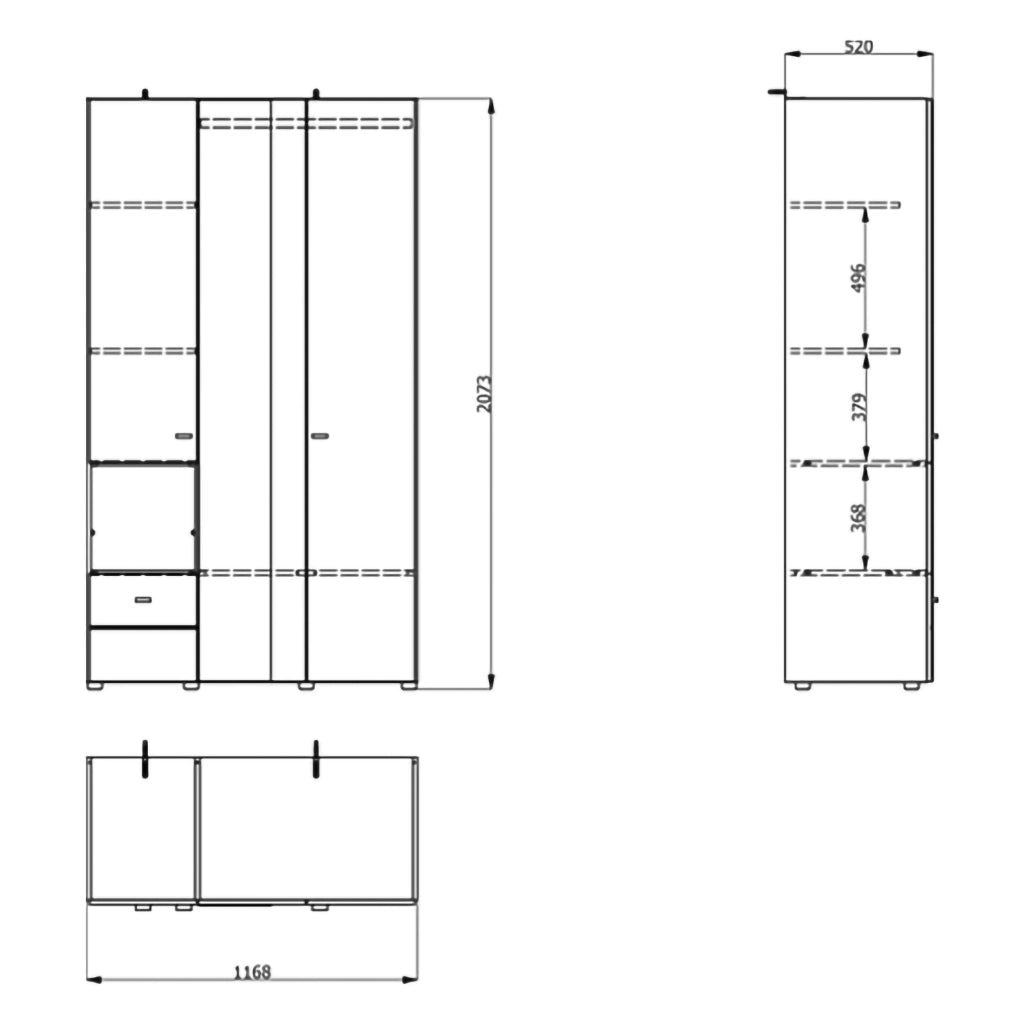 Armadio Camera da Letto Patzcu, Guardaroba 3 Ante Appendiabiti, 117x52 cm Bianco Opaco