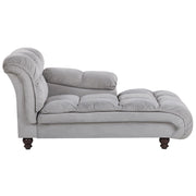 Chaise longue Velluto Grigio Imbottitura Sinistra Biscotto Gambe Nere Design Moderno