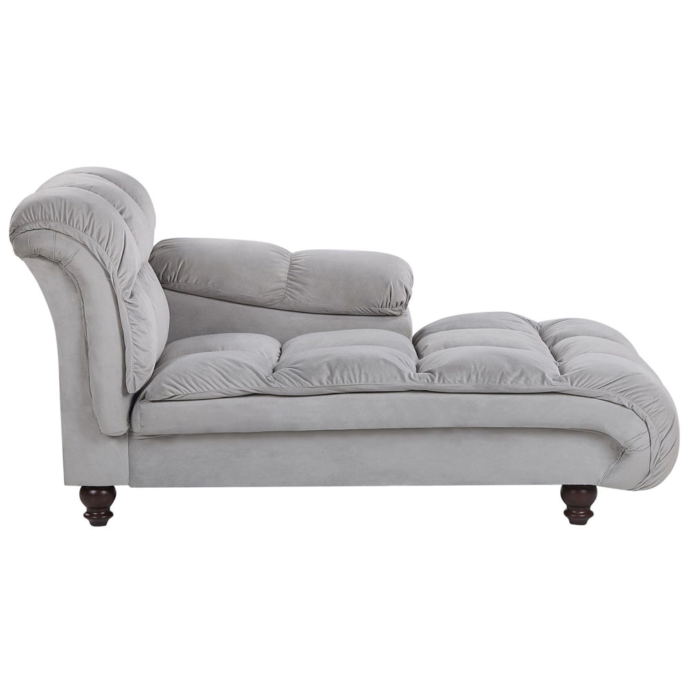 Chaise longue Velluto Grigio Imbottitura Sinistra Biscotto Gambe Nere Design Moderno
