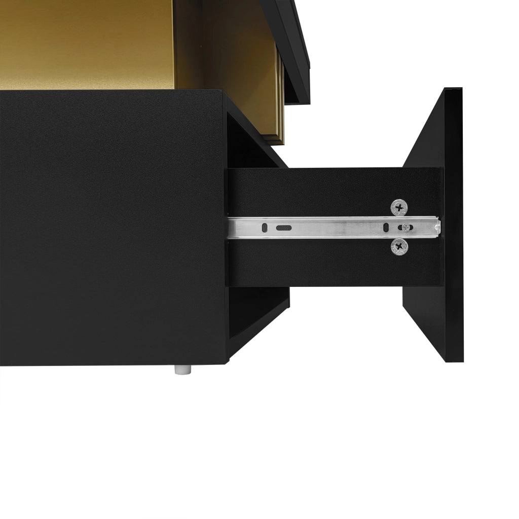Tavolino da caffè 100x50x40 cm; 2 cassetti e piano effetto marmo; truciolato; nero