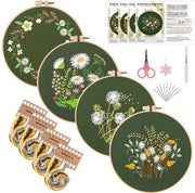 Pacchetto di 4 pezzi per il bordo, completo per adulti e principianti, Mindful fiori, set di punto in croce DIY verde