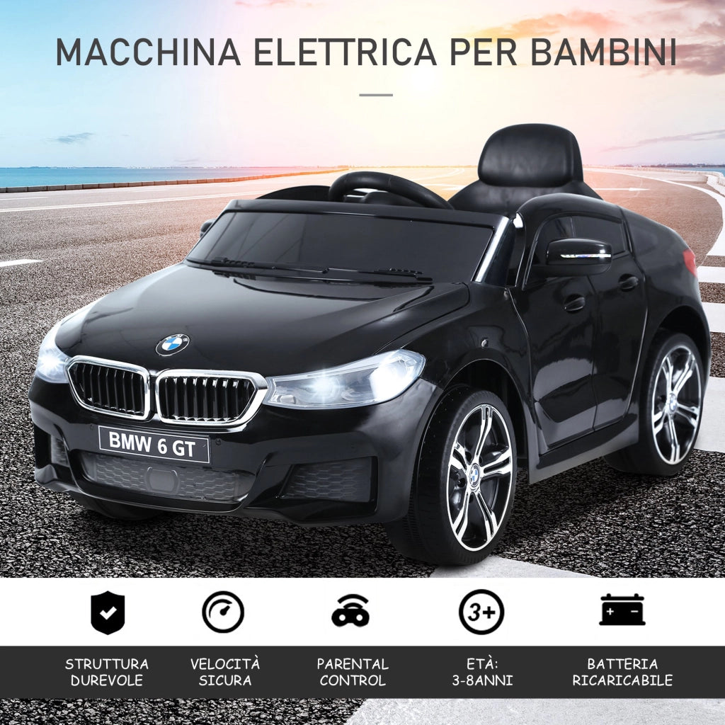 EasyComfort Macchina Elettrica per Bambini BMW 6GT 6V, Macchina Telecomandata con Musica e Fari LED, MP3, Clacson, 106 x 64 x 51 cm, Nero