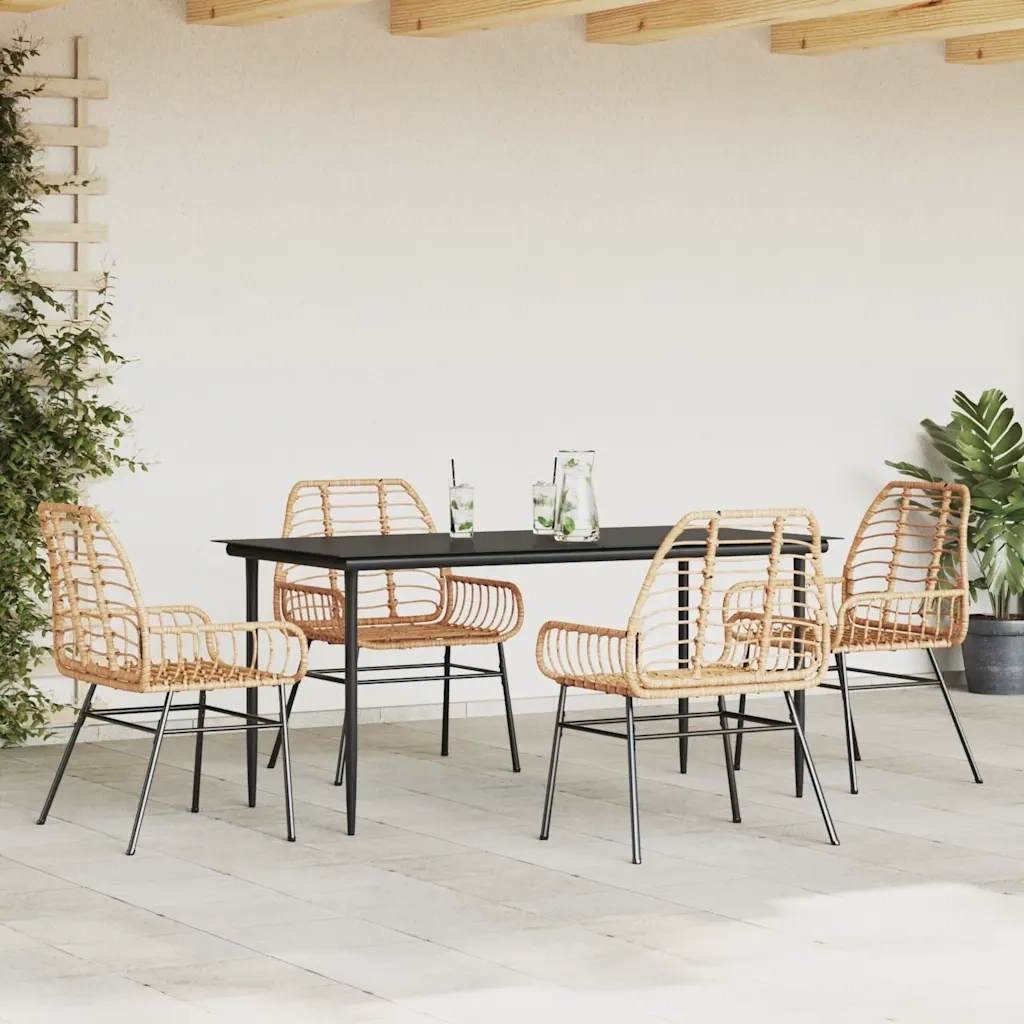 Set da Pranzo da Giardino 5pz Polyrattan Vetro