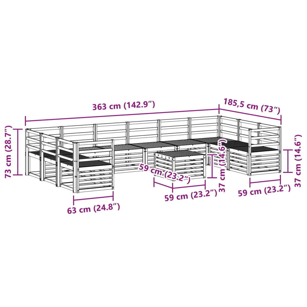 Set di divani da esterno 11 pcs Naturale
