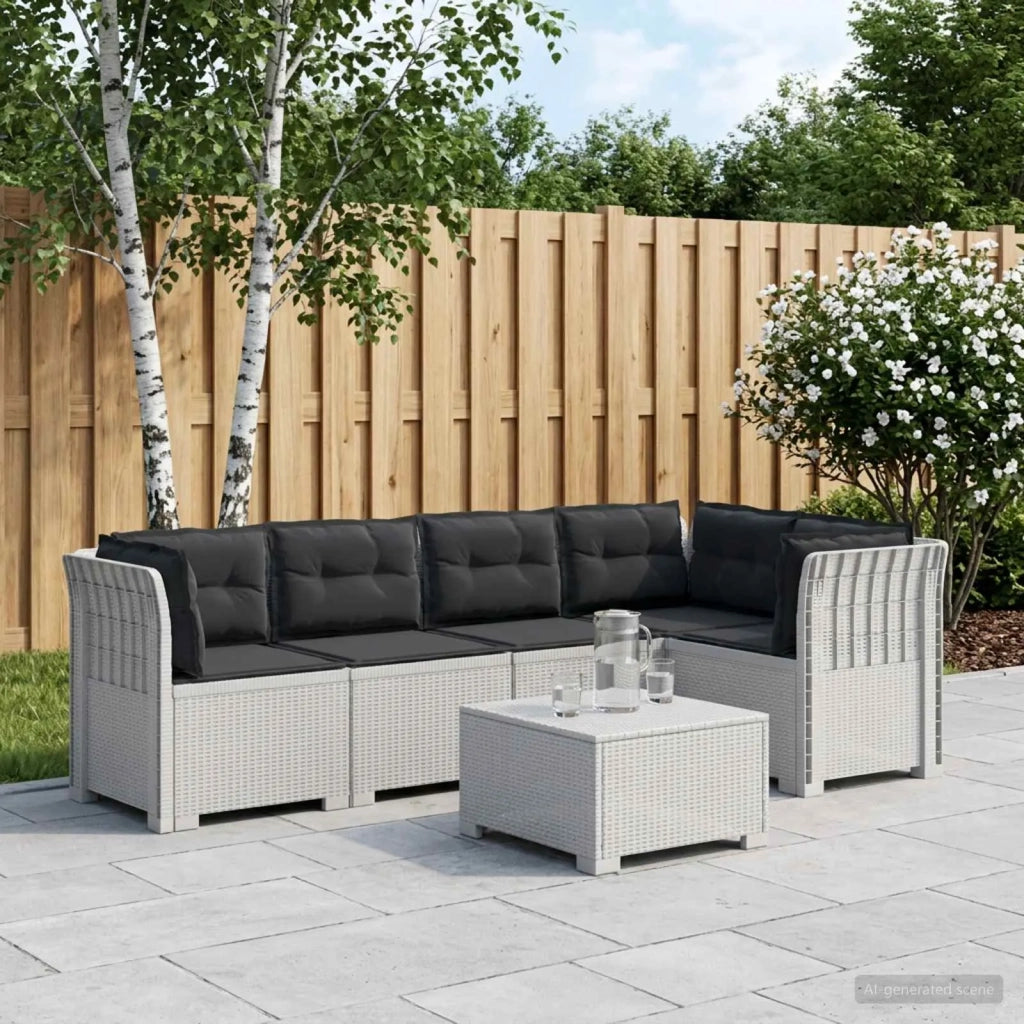 Divano da Giardino 5 Posti con Cuscini Stile Rattan PP Bianco 3444059