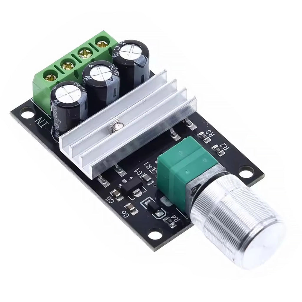 Regolatore PWM Velocità Motore DC 6-28V 3A – Potenziometro, Indicatore LED | Dimensioni Compatte 50x32x55mm