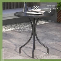Tavolo da Giardino Rotondo con Piano a Doghe in Acciaio, Ø66x71.5cm, Nero