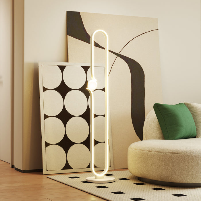 Lampada da Terra a LED Design ad Arco con Sfera in Vetro Luminosità Regolabile e Interruttore a Pedale Bianco