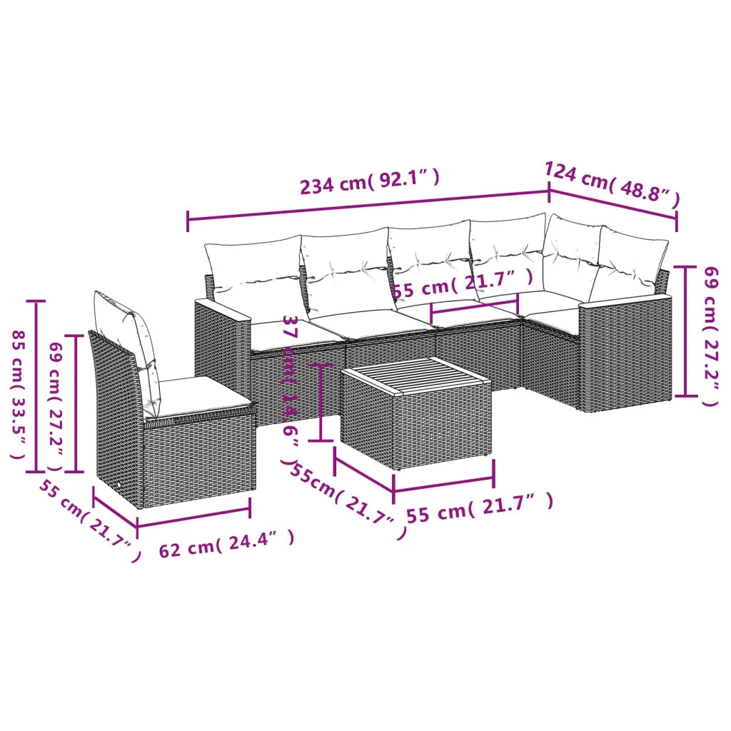 Set Divani da Giardino con Cuscini 7pz Nero Polyrattan 3258423