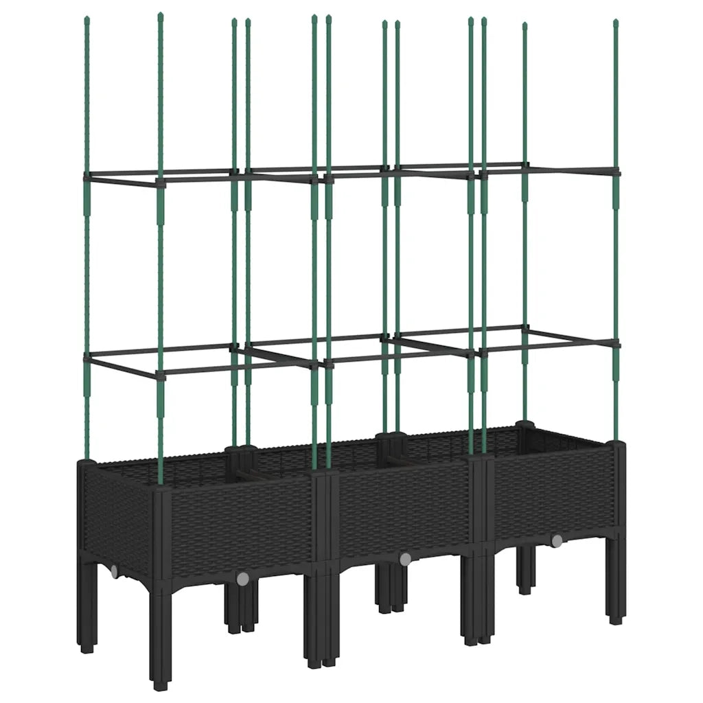 Fioriera | Cassetta per fiori | Vaso da Giardino con Traliccio Nera 120x40x142,5 cm in PP