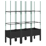 Fioriera | Cassetta per fiori | Vaso da Giardino con Traliccio Nera 120x40x142,5 cm in PP