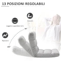 Poltrona Relax da Terra con Schienale Reclinabile fino 180°, 71x55x53.5cm, Grigio Chiaro