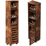 Mobiletto da bagno stretto, marrone scuro, stile rustico, altezza 88 cm