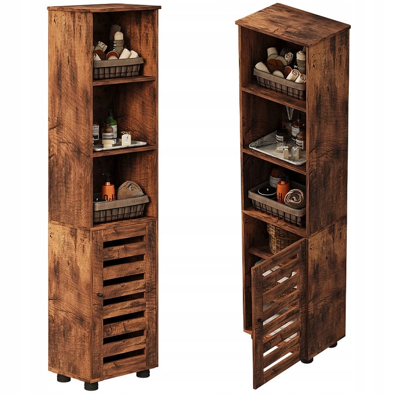 Mobiletto da bagno stretto, marrone scuro, stile rustico, altezza 88 cm
