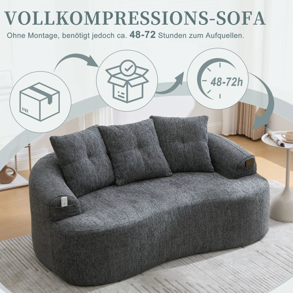 Divano a 2 posti in ciniglia con seduta profonda, molle insacchettate e cuscini imbottiti grigio 164 × 92 × 60 cm