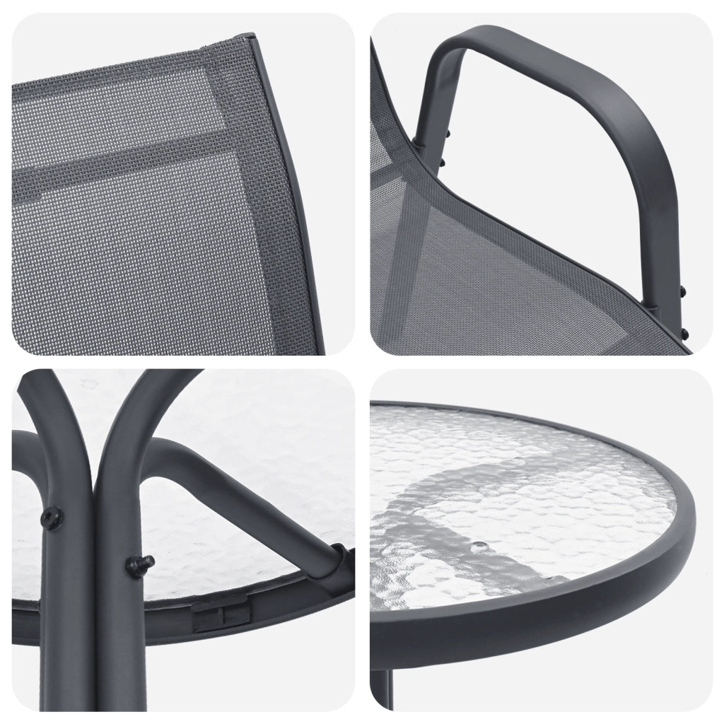 Set Bistro da Giardino a 3 Pezzi Anthracite Textilene e Acciaio