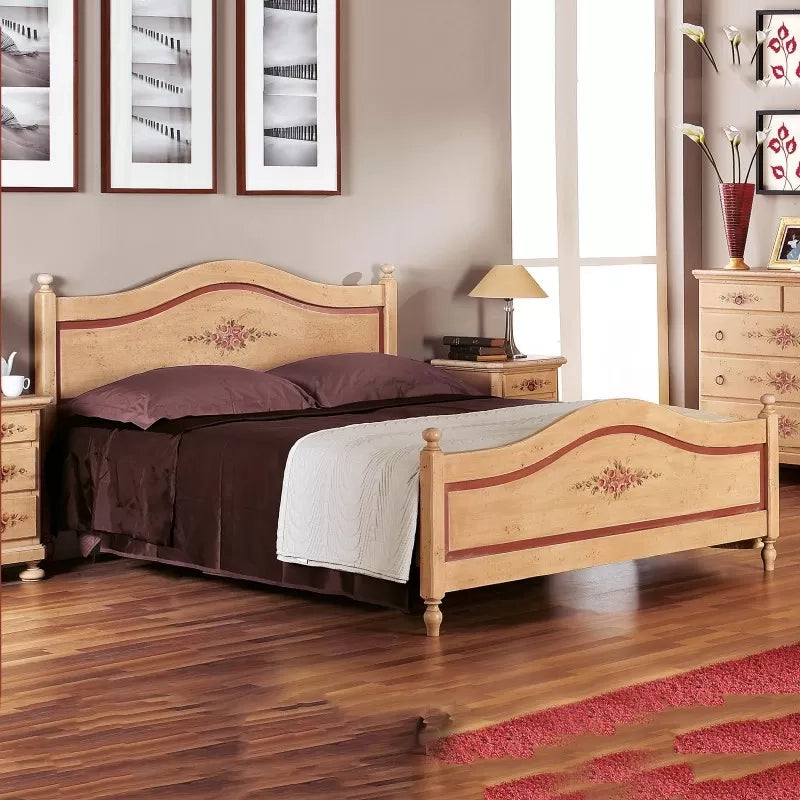 Letto sagomato matrimoniale avorio antico filo rosso in legno (1424) - Mobili 2G