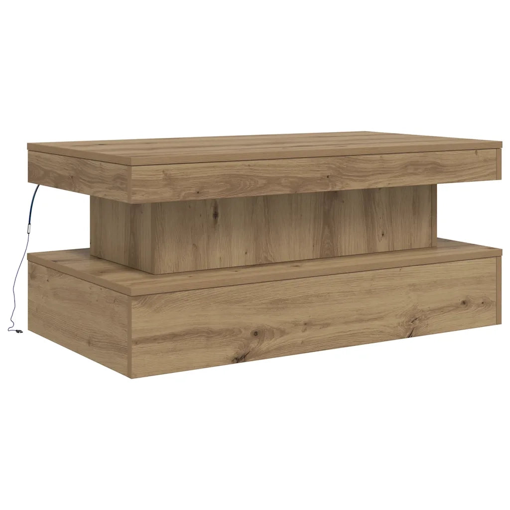 Tavolino da salotto | Tavolino da caff¨¨ | Tavolino da Soggiorno con Luci LED Rovere Artigianale 50x50x40 cm