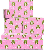6 Fogli di Carta da Regalo Rosa con Disegni di Rana Magica, Funghi e Fiori - Ideali per Ragazze, Teenager e Donne - Include Sticker