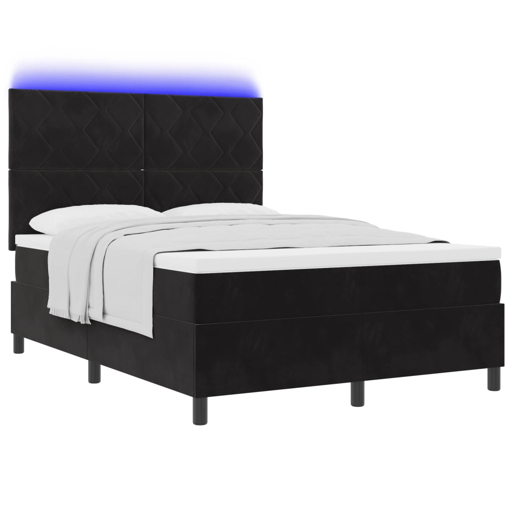 Letto con Box Spring e Materasso & LED Nero 140x190 cm Velluto
