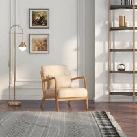 Poltroncina in Velluto con Struttura in Legno, Imbottitura con Molle a S e Cuscino, 61x78x76 cm, Beige