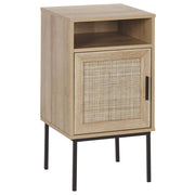 Comodino Moderno con Anta in Rattan Naturale 77 x 40 cm Legno Chiaro