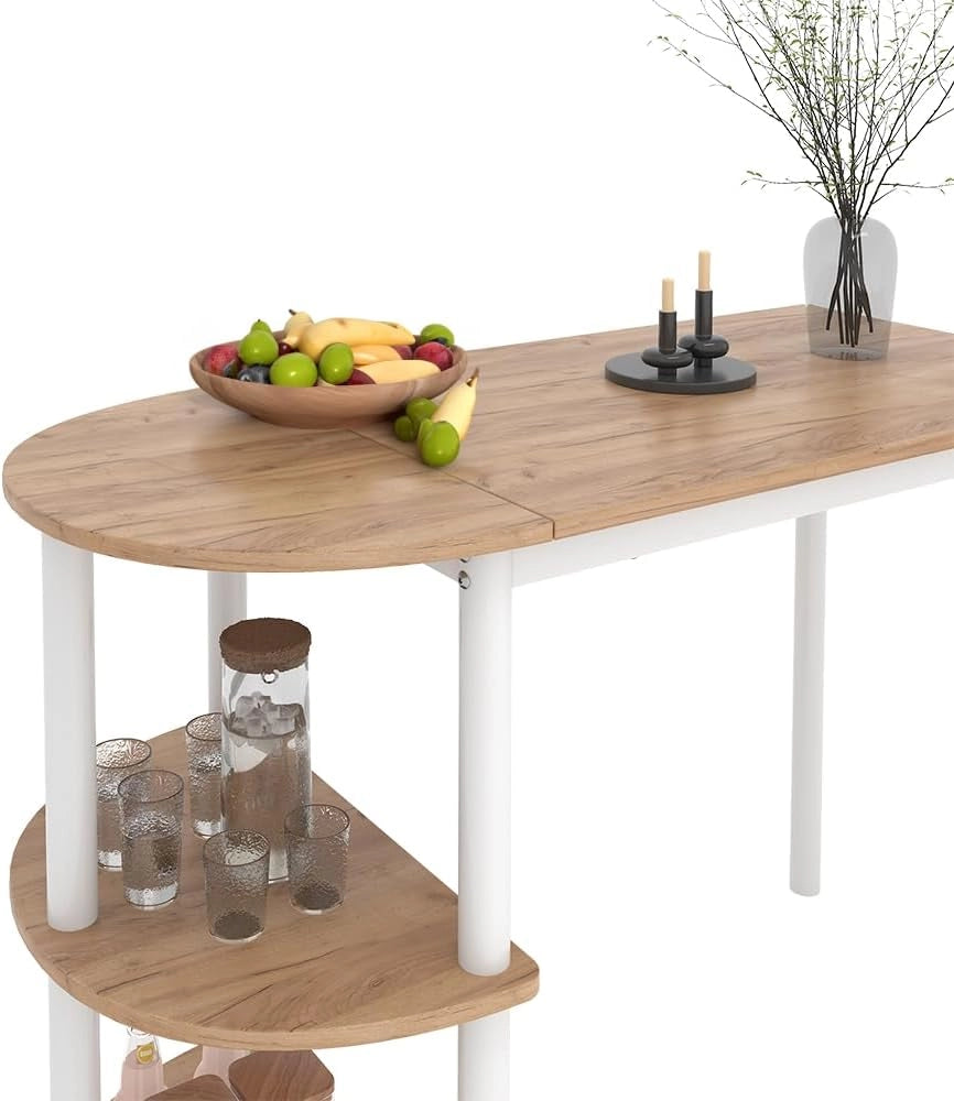 Tavolo da cucina Freetown, Quercia dorata/bianco, 110 x 50 cm con ripiani aperti, adatto come tavolo da pranzo o da lavoro per cucine piccole