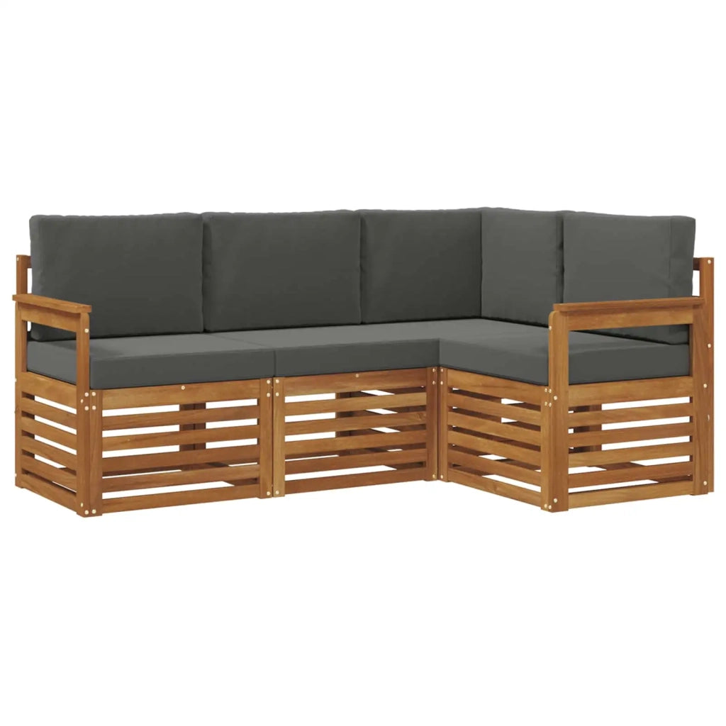 Set divani 4 pcs Naturale e Antracite Legno di Acacia Massello