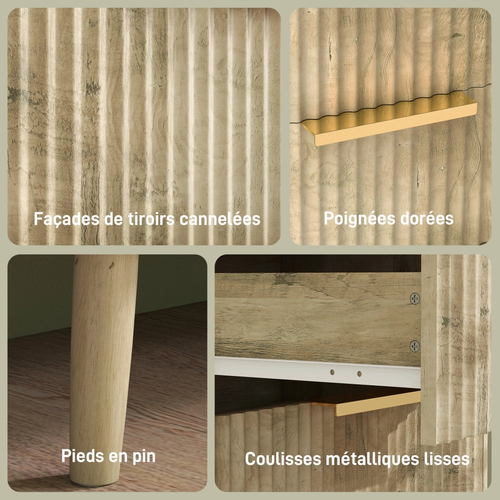 Cassettiera Scandinava 6 Cassetti ¨C Zephmum ¨C Legno Pino Effetto Rovere 120x40x76