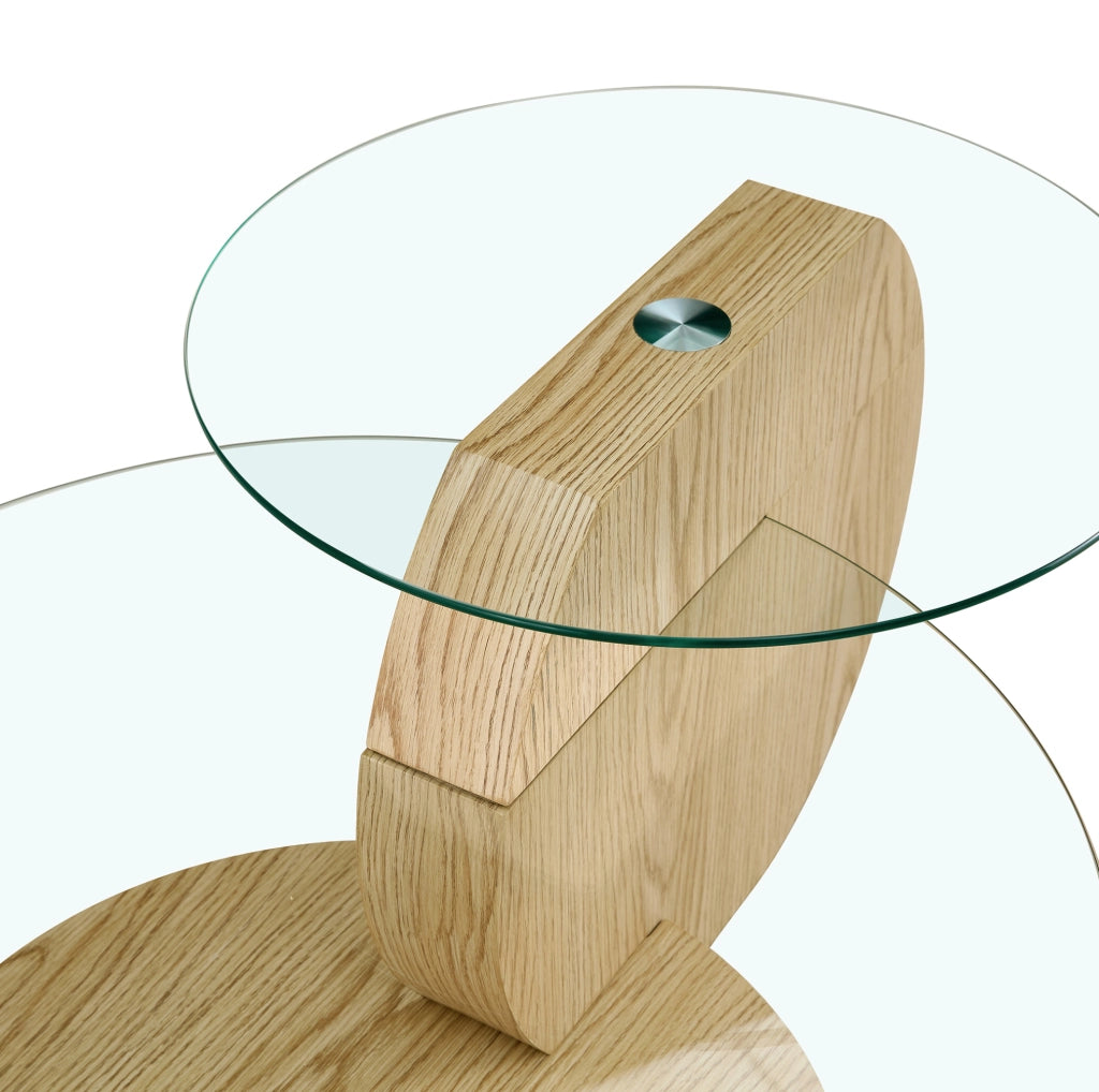 Tavolino da salotto 78.99x78.51x24.51 cm con ripiani multilivello in MDF e vetro; naturale