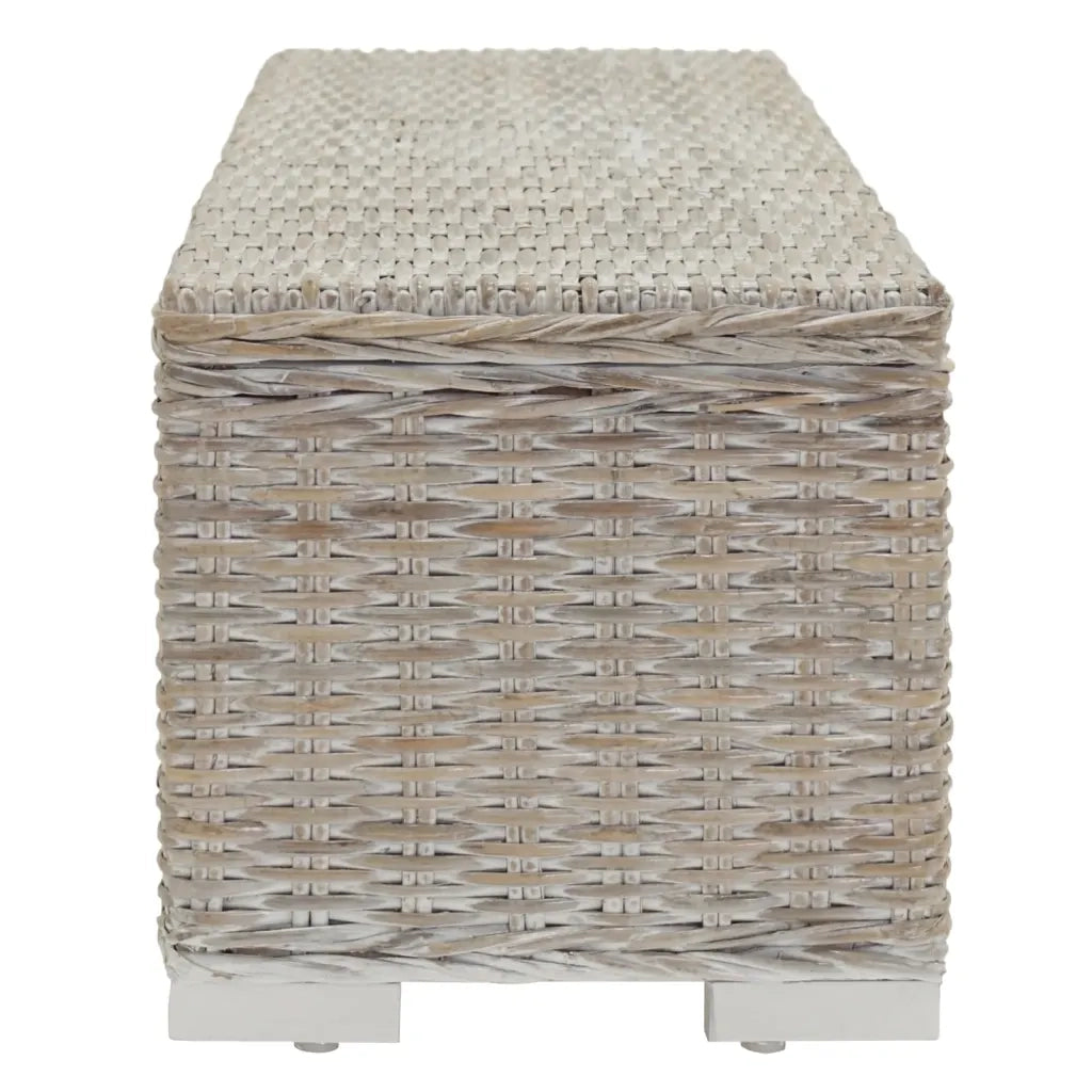 Portaoggetti Bianco 110cm Rattan Kubu Naturale e Massello Mogano 344881