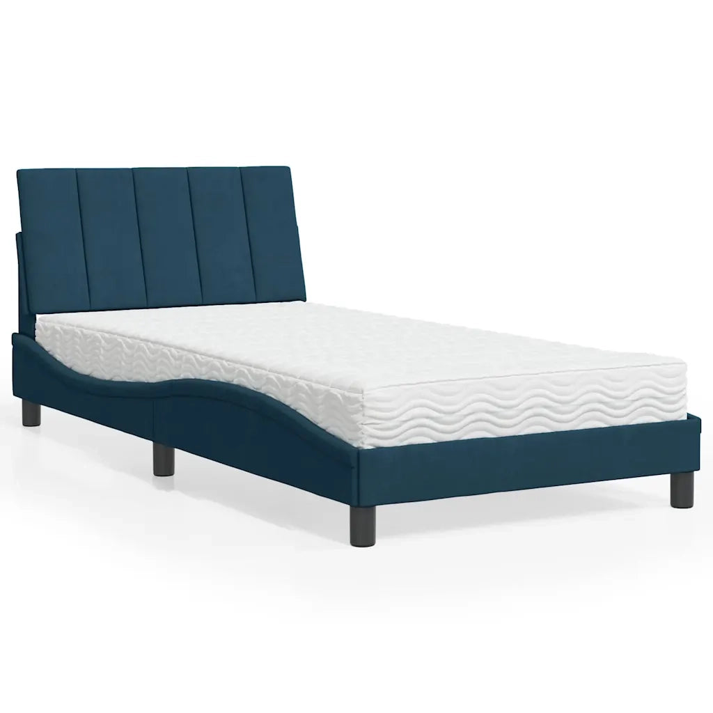 Letto con Materasso-Struttura Letto con Materasso Hanko Blu 100x200 cm in Velluto