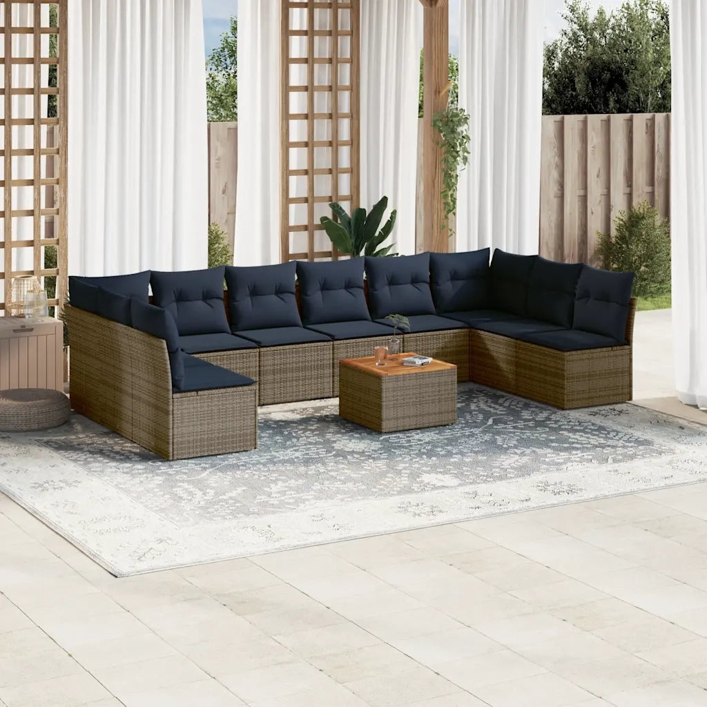 Set Divani da Giardino 11 pz con Cuscini in Polyrattan Grigio 3256131