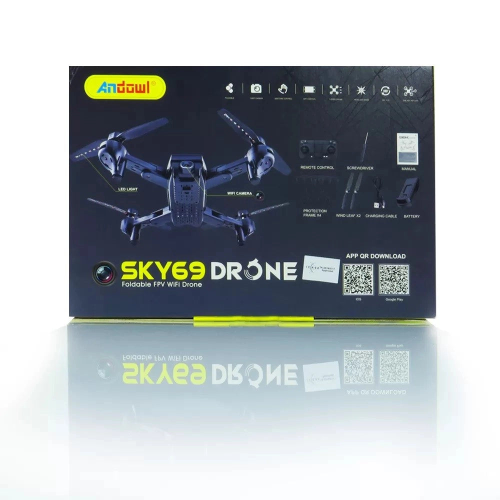 Trade Shop - Drone Wifi 2,4 Ghz Fpv Pieghevole Sky69 Con Fotocamera 720p Lama Ventola A Led -