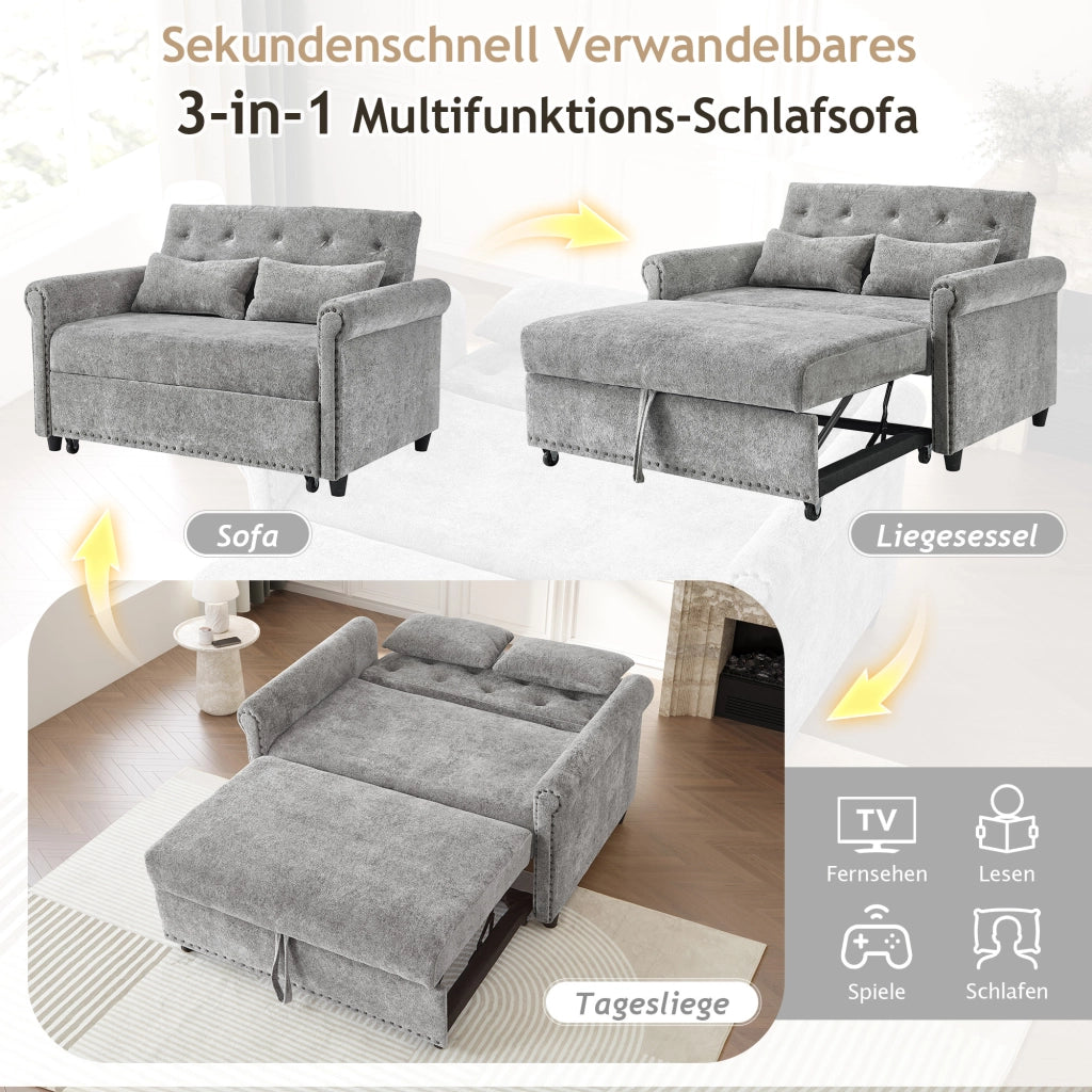 DIVANO LETTO 2 posti 3 in 1 170x98 cm Chenille grigio