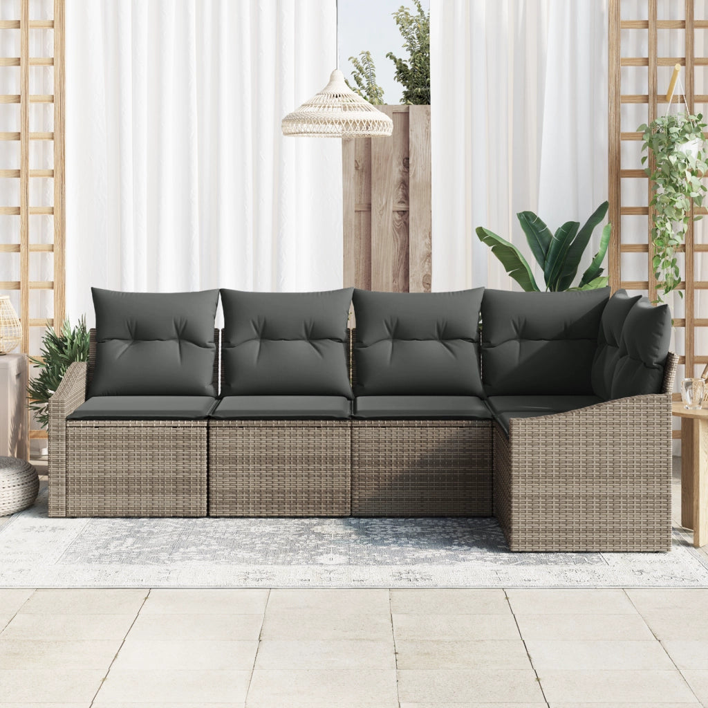 Set di divani da giardino a 5 pezzi con cuscini Grigio Polirattan