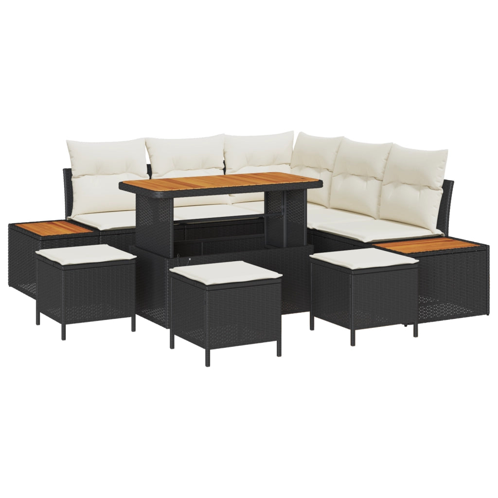 Set Divano da Giardino 9 Pezzi con Cuscini Rattan Sintetico Nero