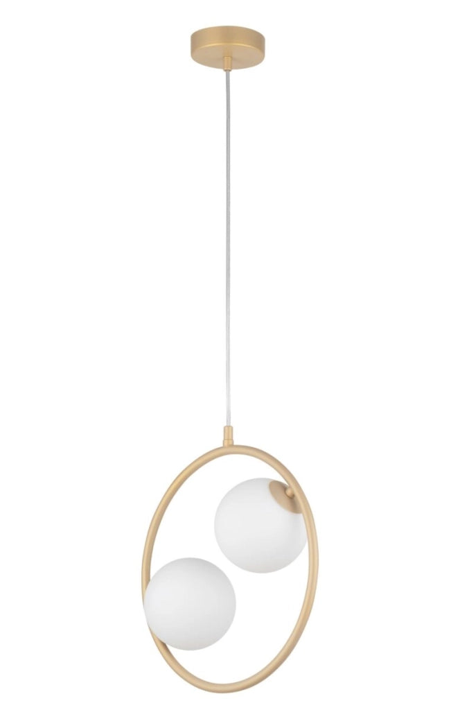 Lampada sospensione Aqua oro, 2 sfere vetro, 2xG9 Sigma