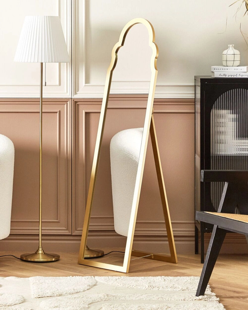 Specchio da terra in vetro MDF oro 40 x 150 cm con supporto cornice decorativa design moderno