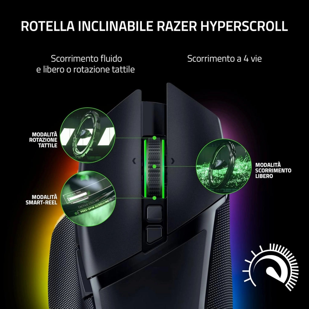 Razer Basilisk V3 Pro - Mouse da Gioco Wireless Personalizzabile con Rotellina Inclinabile Razer Hyperscroll (Sensore Ottico Focus Pro 30K, Chroma RGB, Pulsanti Programmabili 10+1) Nero