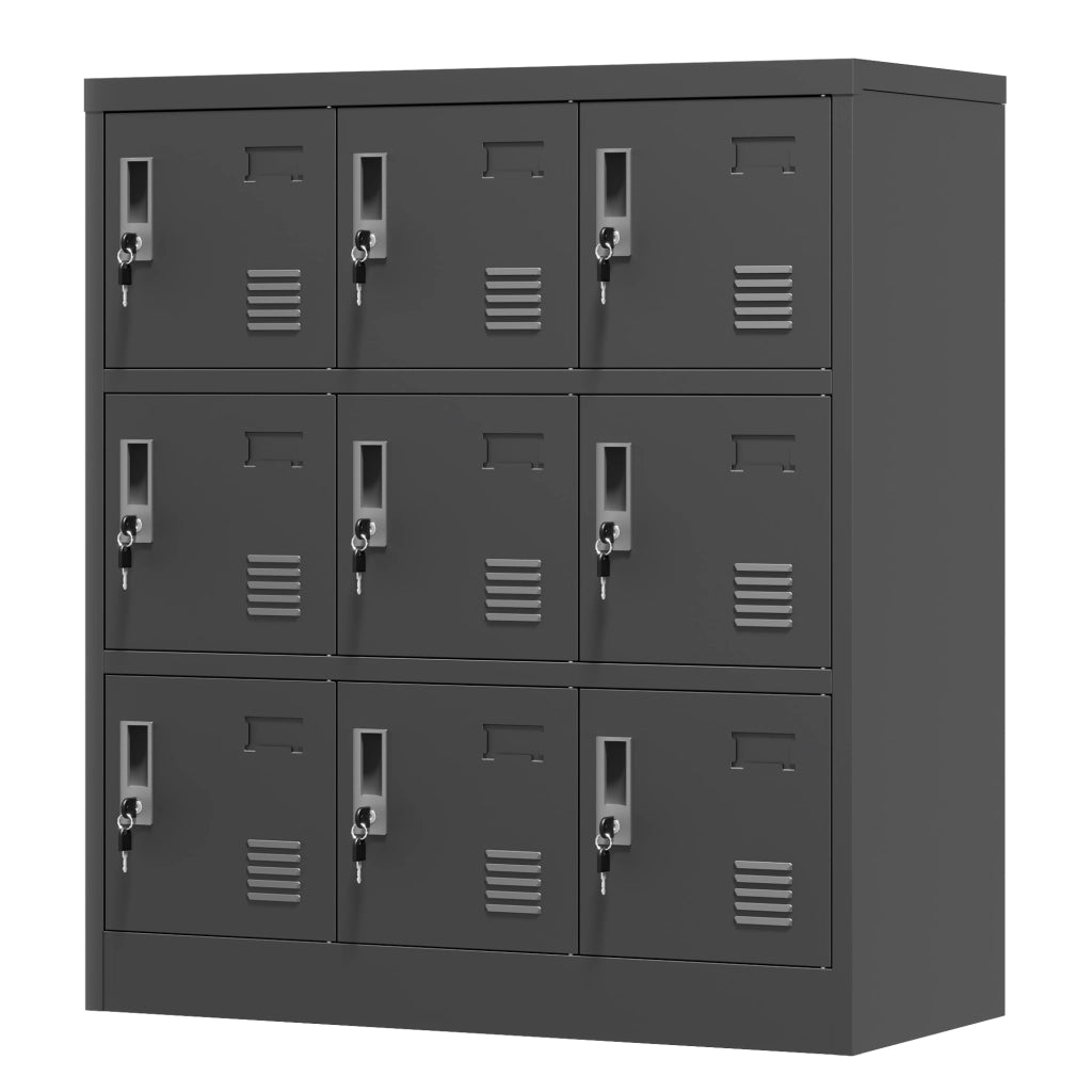 Armadietto metallico a 9 ante con serratura individuale, ventilazione e vano etichette, colore nero