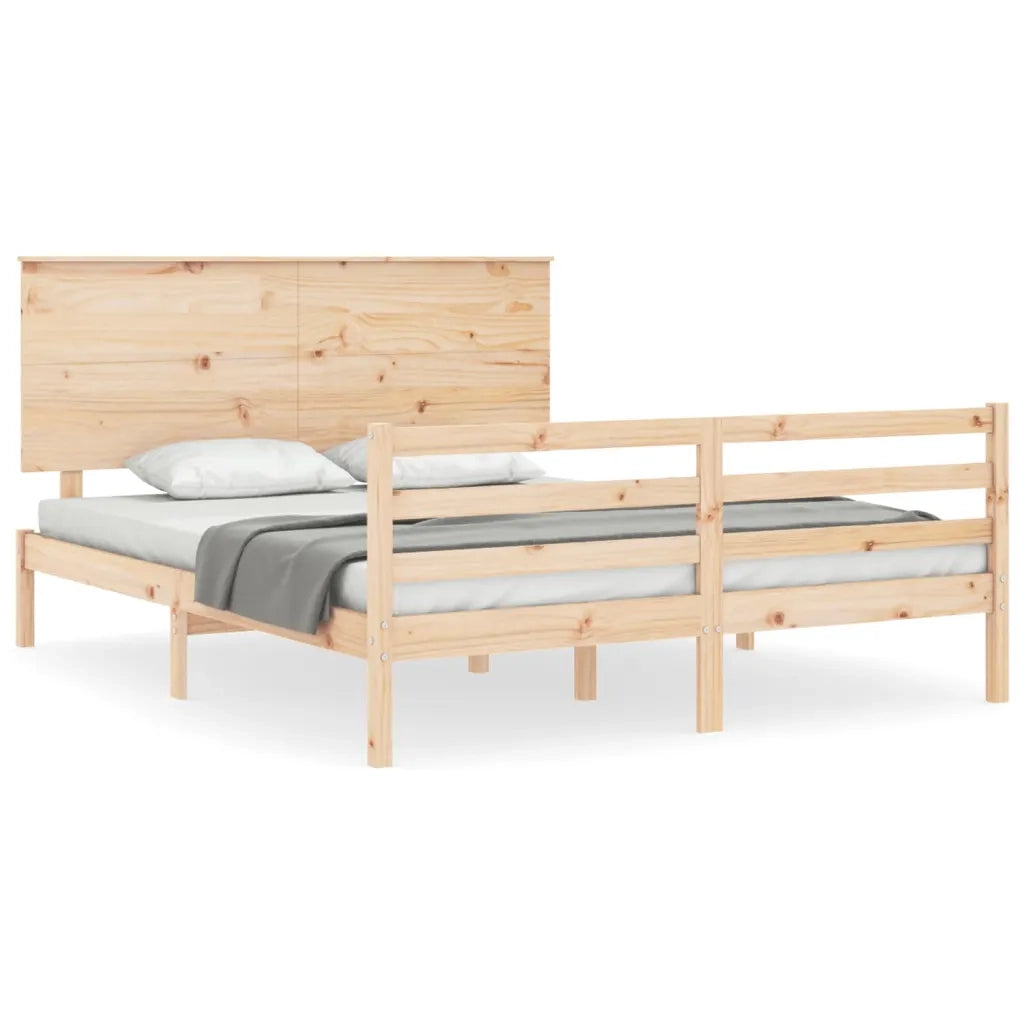 Giroletto con Testiera-Struttura Letto con testiera King Size in Legno Massello 980364